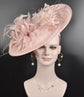 Blush Pink/ Dusty Pink Sinamay Fascinator Hat Kentucky Derby Hat Tea Wedding Party Hat with Jumbo  Feather Flowers