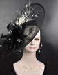 Black Sinamay Fascinator Hat: Feather Flower Kentucky Derby Tea Party Headband