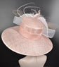 Church Kentucky Derby Hat Carriage Tea Party Wedding  Feather Flowers  Jumbo Bows and Ostrich  Quills Dusty /Blush Pink w White