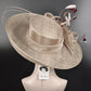 Sinamay Kentucky Derby Hat: Taupe Burgundy Feather Fascinator