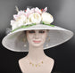 Wide Brim Sinamay Derby Hat: White Peony & Orchid Design