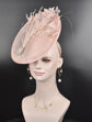 Blush Pink Sinamay Fascinator: Feather Flower Kentucky Derby Hat
