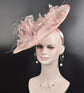 Blush Pink/ Dusty Pink Sinamay Fascinator Hat Kentucky Derby Hat Tea Wedding Party Hat with Jumbo  Feather Flowers