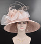 Church Kentucky Derby Hat Carriage Tea Party Wedding  Feather Flowers  Jumbo Bows and Ostrich  Quills Dusty /Blush Pink w White