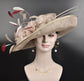 Sinamay Kentucky Derby Hat: Taupe Burgundy Feather Fascinator