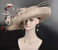 Sinamay Kentucky Derby Hat: Taupe Burgundy Feather Fascinator