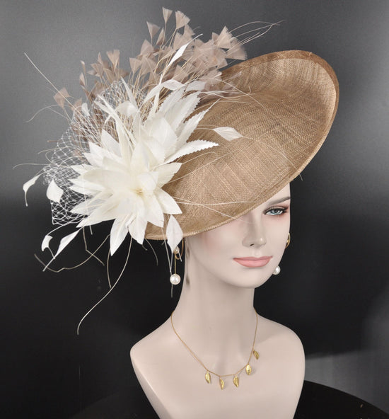 Taupe Feather Flower Fascinator Hat: DerbyWedding Tea Party