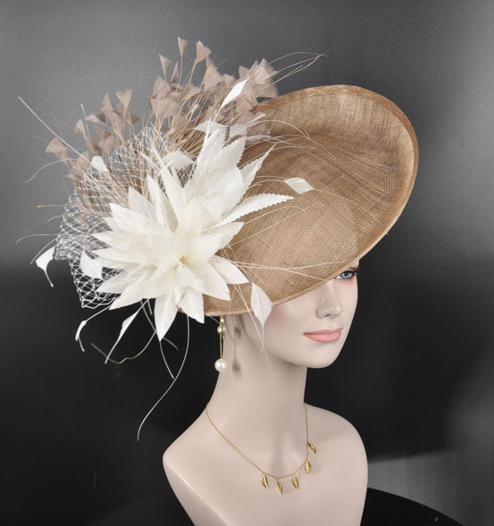 Taupe Feather Flower Fascinator Hat: Kentucky Derby Wedding Tea Party