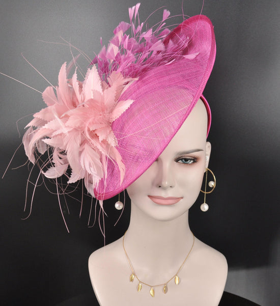 Hot Pink Feather Flower Fascinator: DerbyWedding Hat