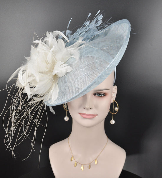 Powder Blue Feather Fascinator Hat: DerbyTea Party Headband