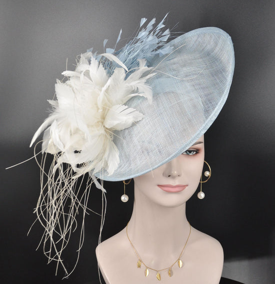 Powder Blue Feather Fascinator Hat: Kentucky Derby Tea Party Headband