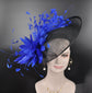 Black Sinamay Fascinator Hat: Royal Blue Feather Flower, Kentucky Derby