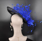 Black Sinamay Fascinator Hat: Royal Blue Feather Flower, Kentucky Derby