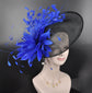 Black Sinamay Fascinator Hat: Royal Blue Feather Flower, Kentucky Derby