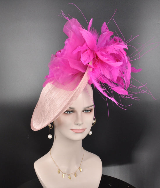Fuchsia Pink Feather Flower Fascinator Hat: DerbyTea Party
