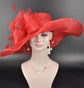 Red Sinamay Kentucky Derby Hat: Wide Brim Wedding Church Hat