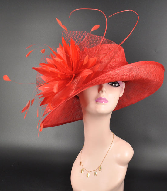 Derby Hat: Feather Flower Sinamay Ascot Hat