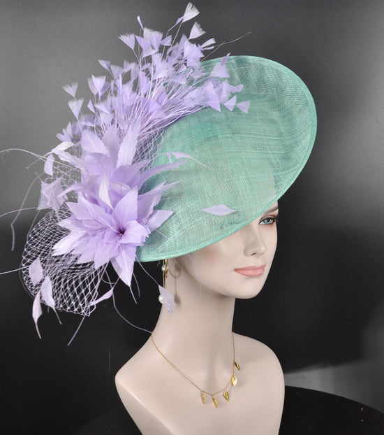 Turquoise Fascinator Hat: Lavender Feather Flower Kentucky Derby Hat