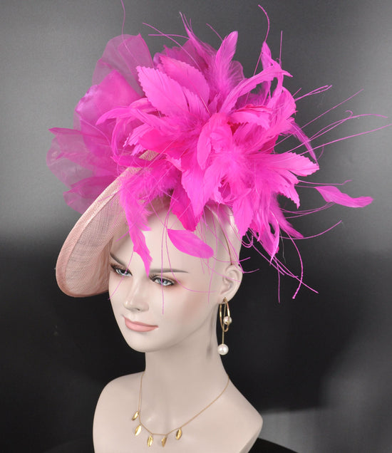 Fuchsia Pink Feather Flower Fascinator Hat: Kentucky Derby Tea Party