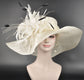 Ivory Sinamay Kentucky Derby Hat: Feather Flower Wide Brim