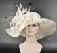 Ivory Sinamay Kentucky Derby Hat: Feather Flower Wide Brim
