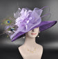 Purple Sinamay Kentucky Derby Hat: Wide Brim Peacock Feather Wedding