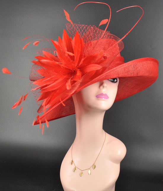 Kentucky Derby Hat: Feather Flower Sinamay Ascot Hat