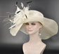 Ivory Sinamay Kentucky Derby Hat: Feather Flower Wide Brim