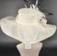 Ivory Sinamay Kentucky Derby Hat: Feather Flower Wide Brim