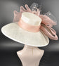 Ivory Sinamay Kentucky Derby Hat: Blush Pink Feather Flowers & Bows