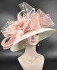 Ivory Sinamay Kentucky Derby Hat: Blush Pink Feather Flowers & Bows