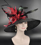 Wide Brim Kentucky Derby Hat, Ascot Hat for Wedding & Tea Party, Garden Party Hat, Mother of the Bride, Church Black W Red