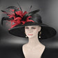 Wide Brim Kentucky Derby Hat, Ascot Hat for Wedding & Tea Party, Garden Party Hat, Mother of the Bride, Church Black W Red