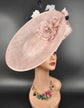 Blush Pink Sinamay Fascinator Hat: Feather Flower, Royal Ascot Headwear