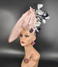 Blush Pink Sinamay Fascinator Hat: Feather Flower, Royal Ascot Headwear