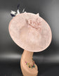 Blush Pink Sinamay Fascinator Hat: Feather Flower, Royal Ascot Headwear