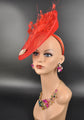 Red Sinamay Fascinator: Feather Flower Kentucky Derby Hat