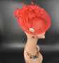 Red Sinamay Fascinator: Feather Flower Kentucky Derby Hat