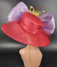 Wide Brim Sinamay Derby Hat: Red, Lavender, Yellow Silk Abaca Bows
