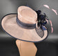 Sinamay Kentucky Derby Hat: Blush Pink, Navy Feather Flower