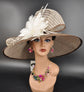 Brown Sinamay Derby Hat: Feather Flower Ascot Races Tea Party