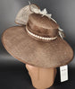 Brown Sinamay Derby Hat: Feather Flower Ascot Races Tea Party