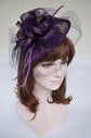 Fancy Sinamay Feathers Trio Floral Net Headband Fascinator Cocktail Hat Purple Kentucky Derby Hat