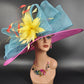 Fuchsia & Teal Kentucky Derby Hat: Wide Brim Feathered Ascot Hat