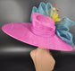 Fuchsia & Teal Kentucky Derby Hat: Wide Brim Feathered Ascot Hat