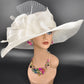 White Wide Brim Sinamay Hat For Easter Day, Wedding, Kentucky Derby Party, Ascort Royal Party,Tea &Garden Party, Mother of the Bride, Church