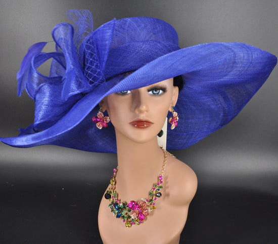 Oaks day hat Kentucky Derby Hat, Church Hat, Wedding Hat, Easter Hat, Tea Party Hat Wide Brim Sinamay Hat Carriage Hat Royal Blue