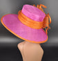 Fuchsia Pink Orange Bow Wide Brim Kentucky Derby Hat,Ascot Hat for Wedding & Tea Party, Garden Party Hat, Mother of the Bride, Church