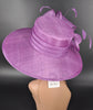 Purple Sinamay Derby Hat: Wide Brim Feathered Tea Party Hat