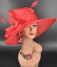 Red Sinamay Wide Brim Hat: Kentucky Derby, Tea Party